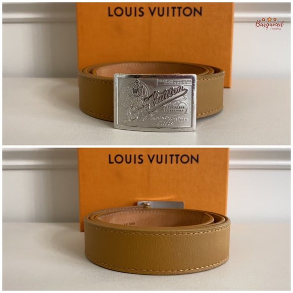 Authentic Louis Vuitton Tan Leather Infini Ceinture Jeans Slim Belt Size 85/34 - Picture 3 of 14